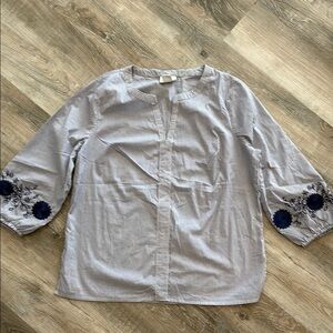Liz Claiborne Striped  Shirt with Embroidered Sleeves sz m